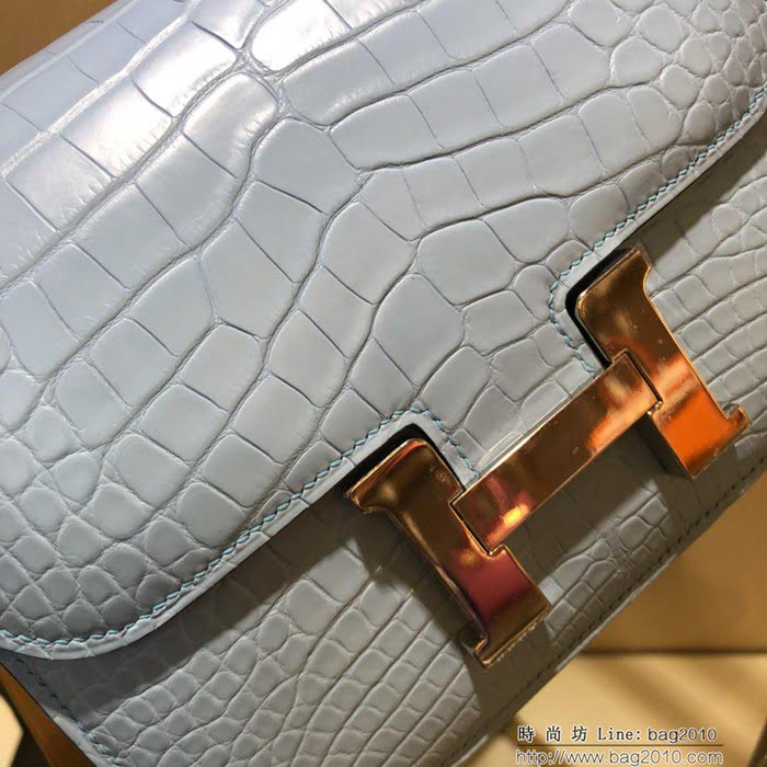 HERMES愛馬仕 康康18cm alligator crocodile 美洲鱷 頂級工藝 蠟線手縫 馬卡龍蘭 銀扣  Ama1515